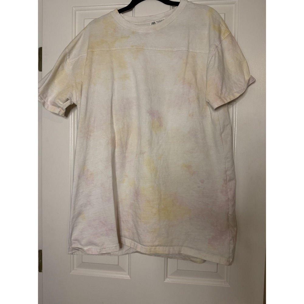 Zara Tie Dye Tshirt Dress Pastel Yellow Pink Short Sleeve Size Medium